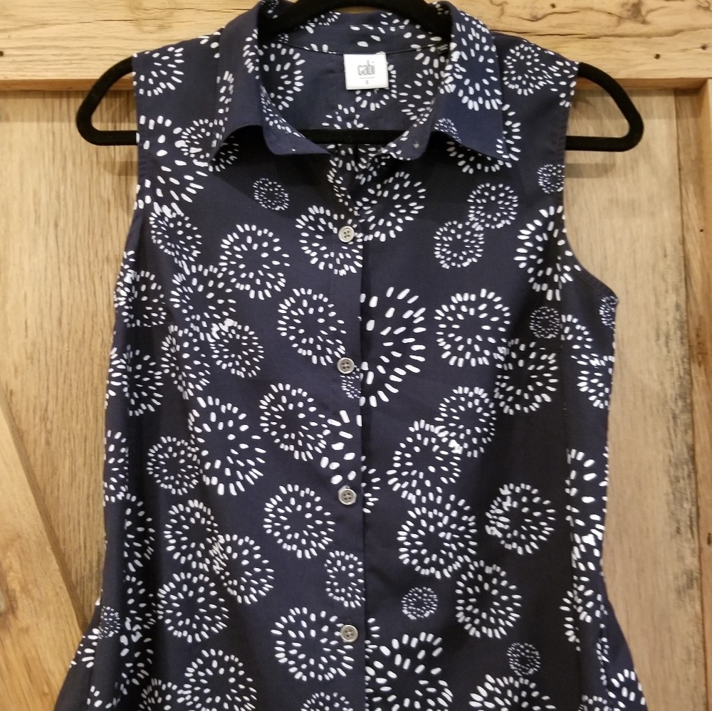 CAbi Navy Button-down Sleeveless Top
